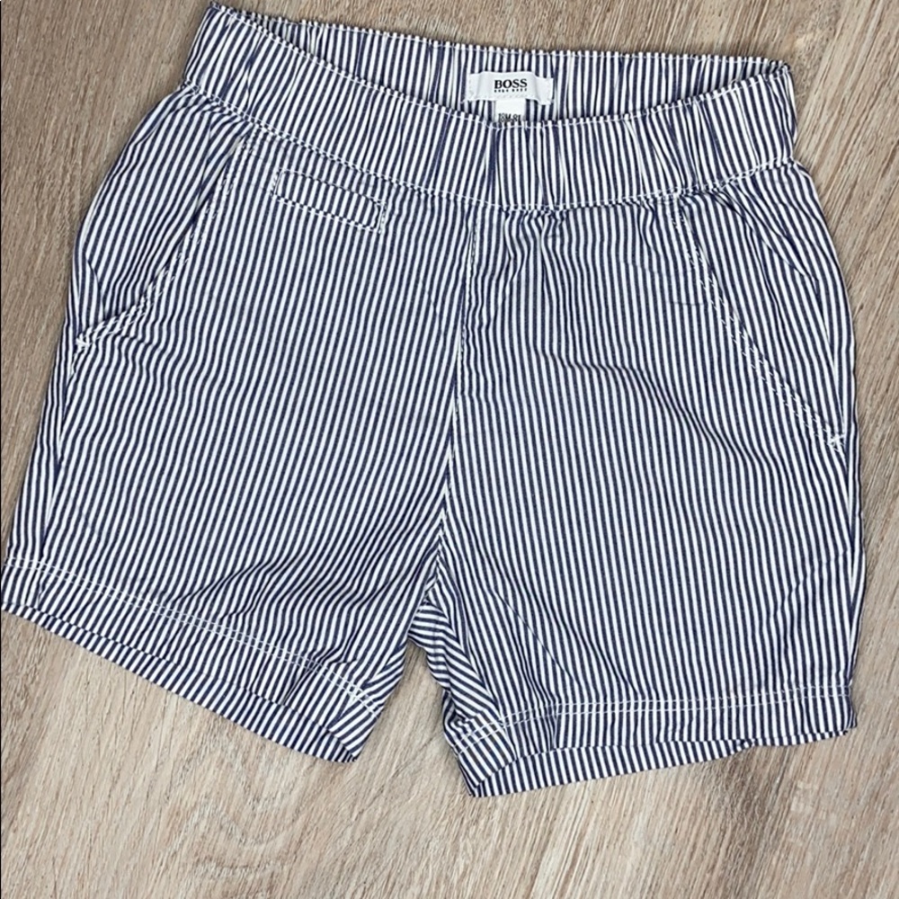 Hugo Boss Boys Blue & White Striped Flat Shorts